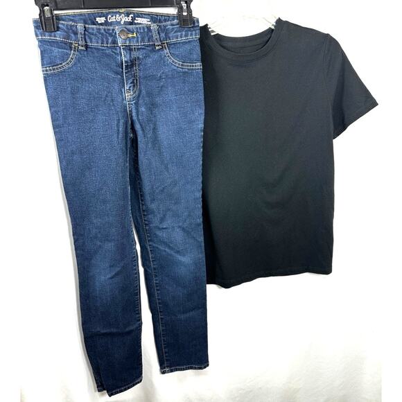 Cat&Jack Jeans youth 14 slim youth black t shirt xl 16  two clothing items - Picture 1 of 7
